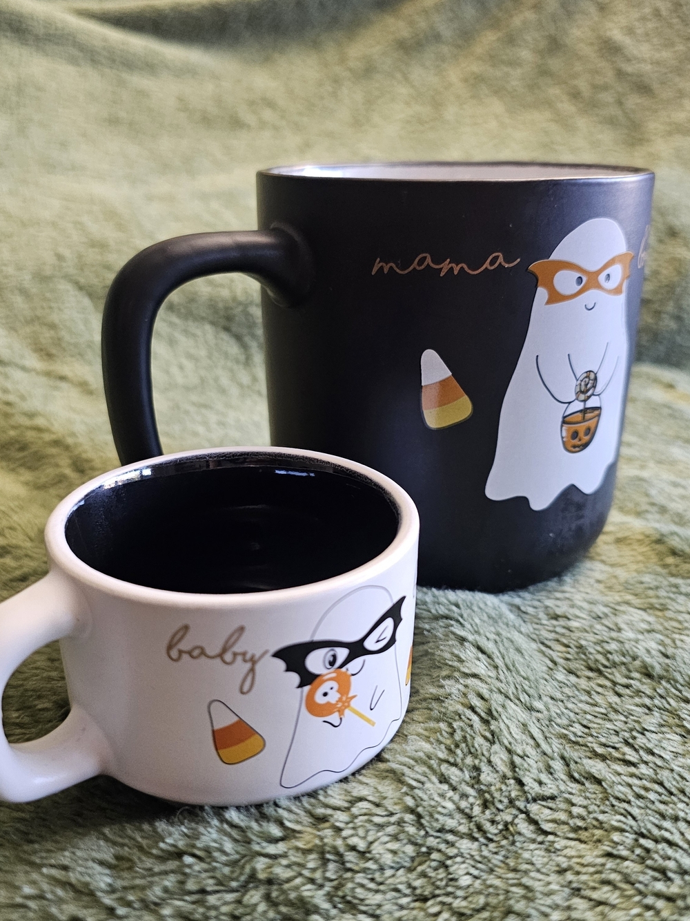 Mama Boo & Baby Boo Halloween Ghost Mug Set Black and Mommy And Me Spooky Cups - Picture 2 of 4